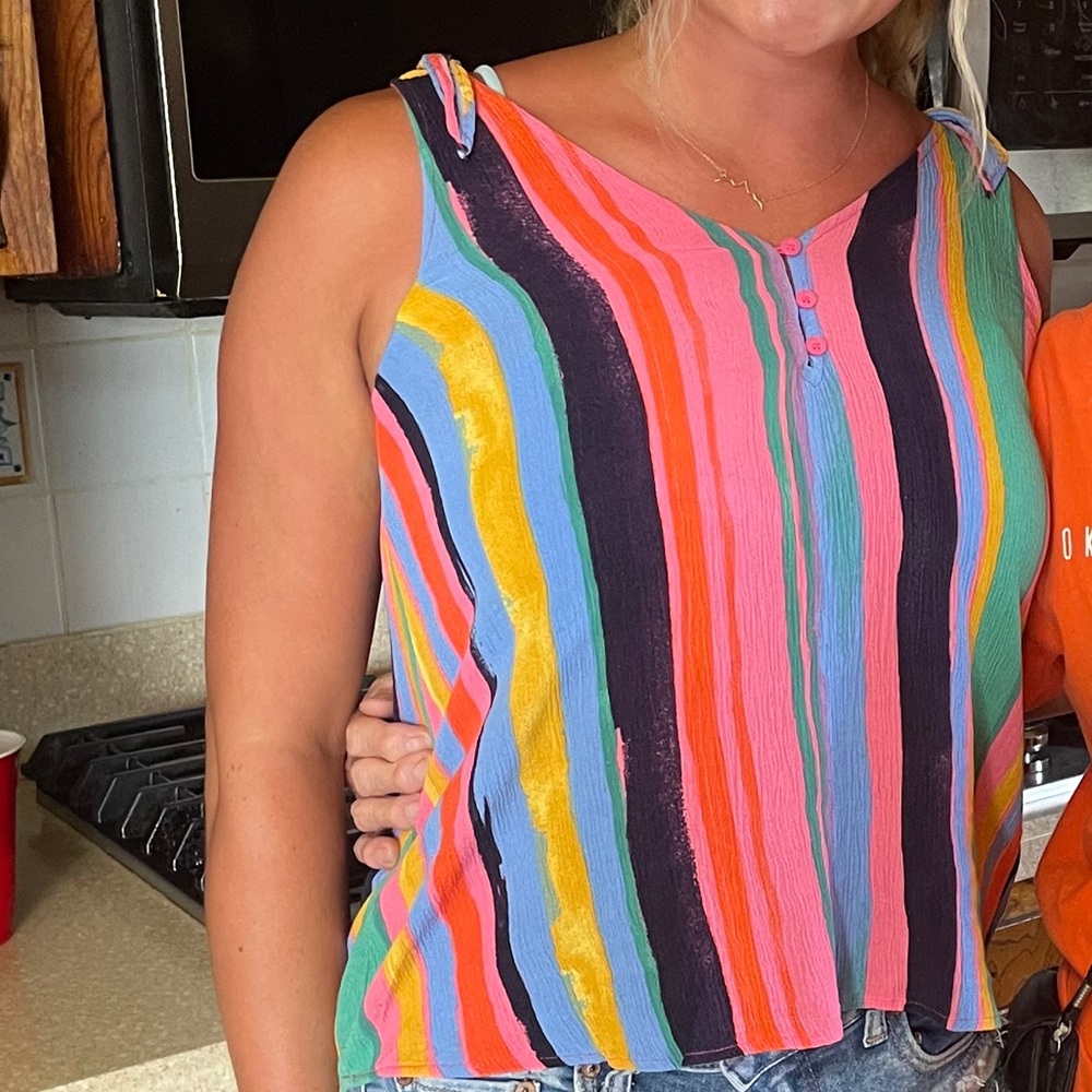 a.n.a Multicolored Button Tank Top with Removable Shoulder Ties
